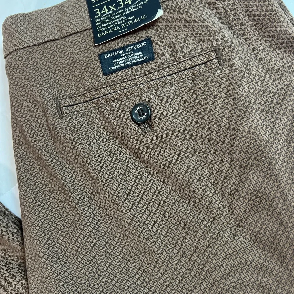 Banana Republic Mason Stretch Chino Pants Mens 34x34‎ Brown Tapered Fit Stretch